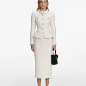 Self Portrait Cream Boucle Tailored Midi Dress